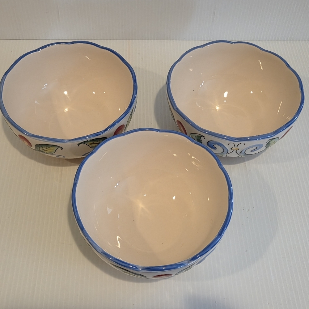 Fitz & Floyd Ricamo Scalloped Soup Salad Bowls Set of 3 Floral Vines 6.25in - Picture 5 of 15